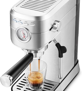 CASABREWS CM5418 Espresso Machine 20 Bar, Compact Espresso Maker with Steam Milk Frother, Stainless Steel Coffee Machine with 34oz Removable Water Tank for Cappuccino, Latte, Silver