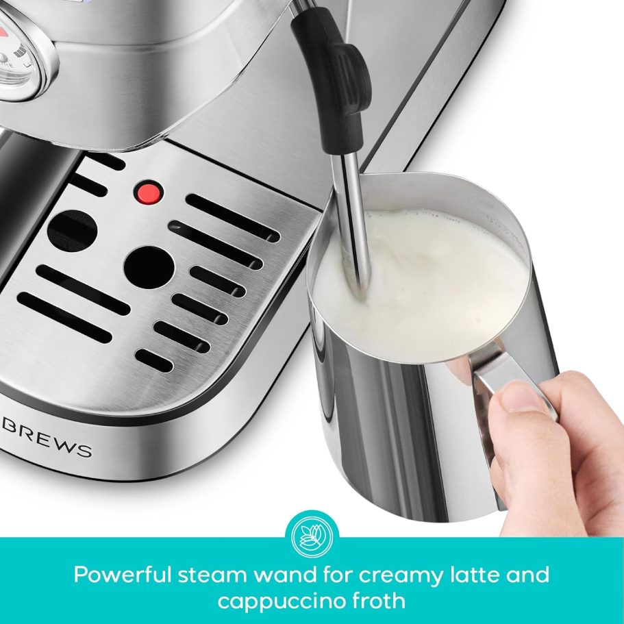 CASABREWS CM5418 Espresso Machine 20 Bar, Compact Espresso Maker with Steam Milk Frother, Stainless Steel Coffee Machine with 34oz Removable Water Tank for Cappuccino, Latte, Silver - Image 3