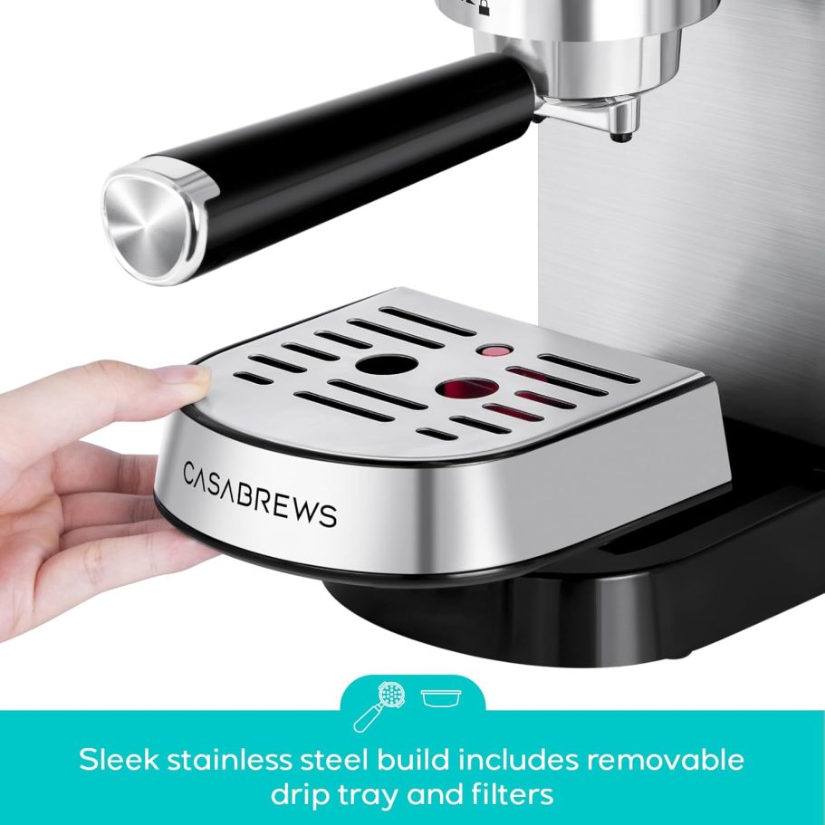 CASABREWS CM5418 Espresso Machine 20 Bar, Compact Espresso Maker with Steam Milk Frother, Stainless Steel Coffee Machine with 34oz Removable Water Tank for Cappuccino, Latte, Silver - Image 6