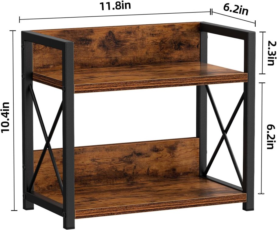 Giikin 2 Tier Kitchen Spice Rack Organizer for Countertop, Wood Coffee Counter Shelf Organizer for Home (Rustic Brown) - Image 6