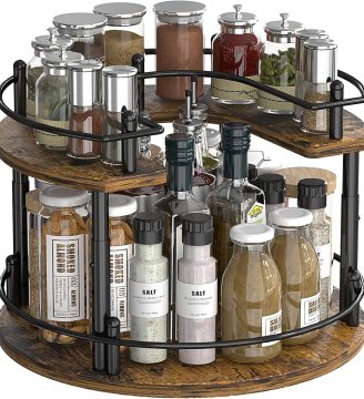 Lazy Susan Spice Rack Organizer - Rotating Turntable Height Adjustable for Kitchen Countertop Cabinet Pantry Seasoning Storage