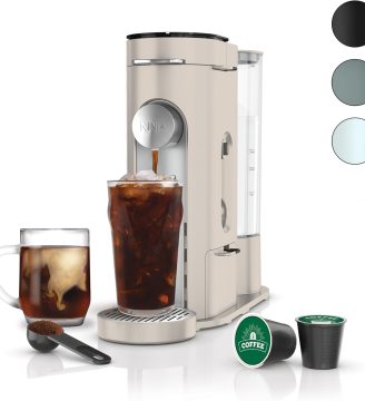 Ninja Pods & Grounds Single-Serve Coffee Maker, K-Cup Pod Compatible, Brews Grounds, Compact Design, 56-oz. Reservoir, 6-oz. Cup to 24-oz. Travel Mug Brew Sizes, Iced Coffee Maker, Stone, PB041ST
