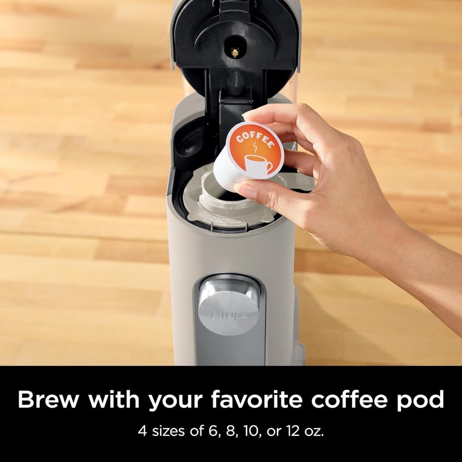 Ninja Pods & Grounds Single-Serve Coffee Maker, K-Cup Pod Compatible, Brews Grounds, Compact Design, 56-oz. Reservoir, 6-oz. Cup to 24-oz. Travel Mug Brew Sizes, Iced Coffee Maker, Stone, PB041ST - Image 4