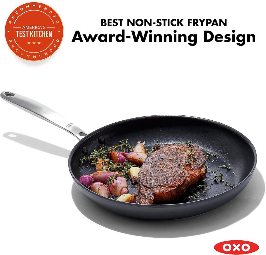 OXO Enhanced 8" Frying Pan Skillet, PFAS-Free Ceramic Nonstick, Durable Hard Anodized Cookware, Scratch Resistant, Stainless Steel Handle, Good Grips, Dishwasher Safe, Oven safe, Black - Image 2