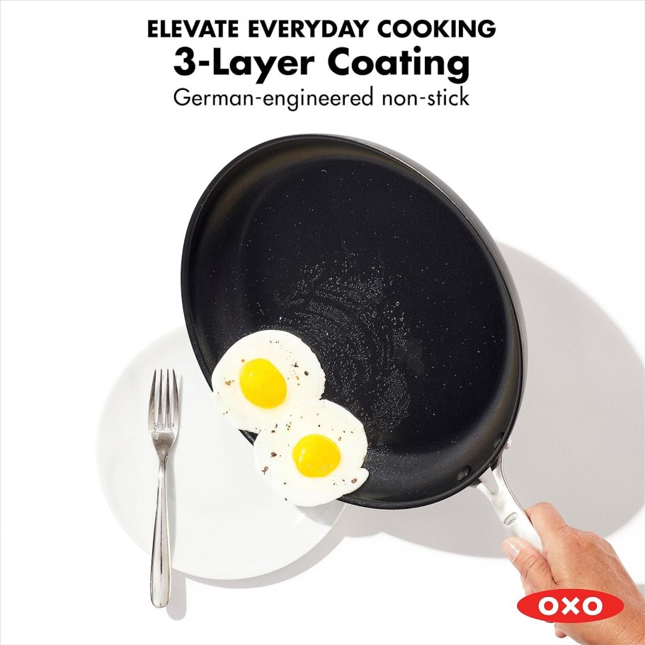 OXO Enhanced 8" Frying Pan Skillet, PFAS-Free Ceramic Nonstick, Durable Hard Anodized Cookware, Scratch Resistant, Stainless Steel Handle, Good Grips, Dishwasher Safe, Oven safe, Black - Image 3