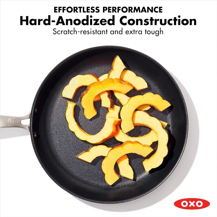 OXO Enhanced 8" Frying Pan Skillet, PFAS-Free Ceramic Nonstick, Durable Hard Anodized Cookware, Scratch Resistant, Stainless Steel Handle, Good Grips, Dishwasher Safe, Oven safe, Black - Image 4