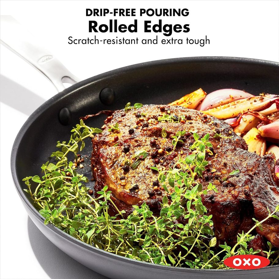 OXO Enhanced 8" Frying Pan Skillet, PFAS-Free Ceramic Nonstick, Durable Hard Anodized Cookware, Scratch Resistant, Stainless Steel Handle, Good Grips, Dishwasher Safe, Oven safe, Black - Image 5