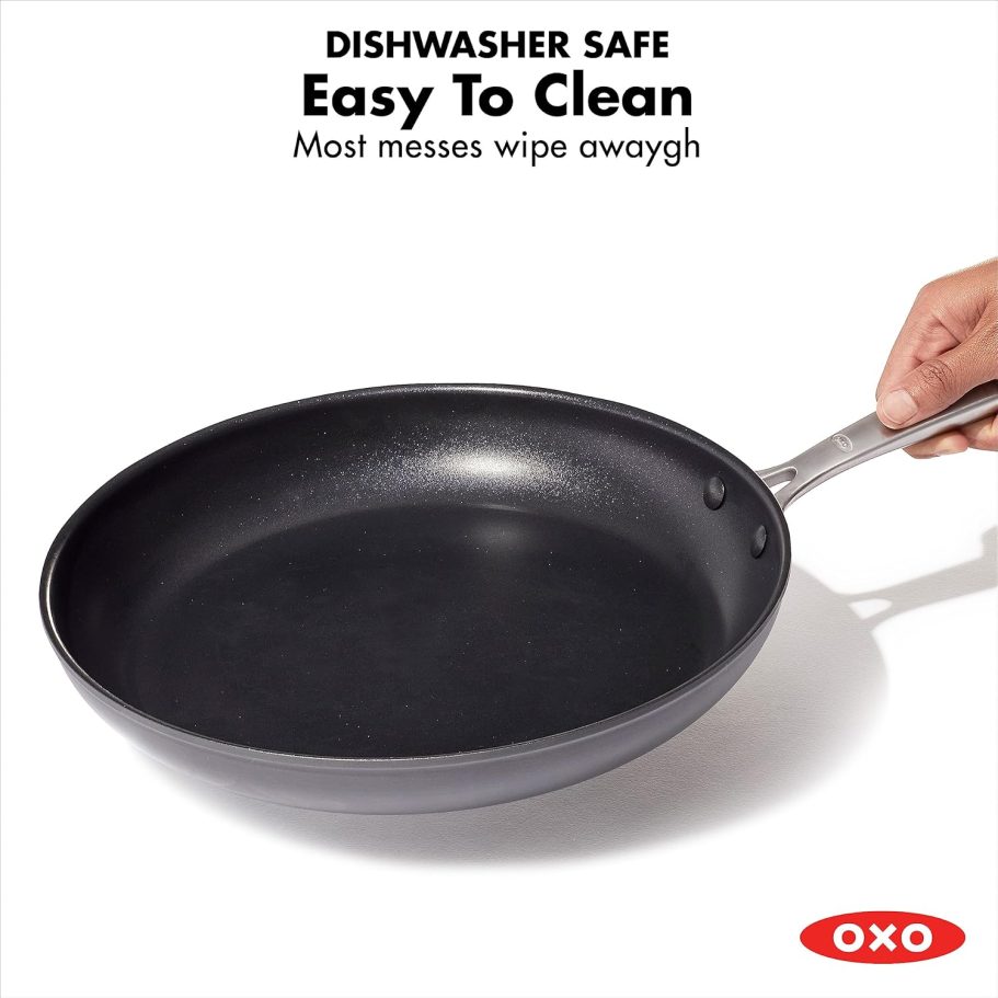 OXO Enhanced 8" Frying Pan Skillet, PFAS-Free Ceramic Nonstick, Durable Hard Anodized Cookware, Scratch Resistant, Stainless Steel Handle, Good Grips, Dishwasher Safe, Oven safe, Black - Image 6