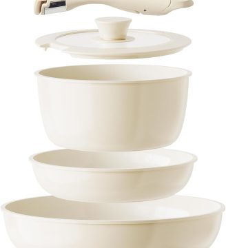 Redchef Ceramic Pots and Pans Set Non Stick, Nonstick Kitchen Cookware Sets, Non Toxic Pots and Pans Set Non Stick, PFAS PFOA & PTFE Free, Detachable Handle Pots and Pans 5 Piece, RV Cookware